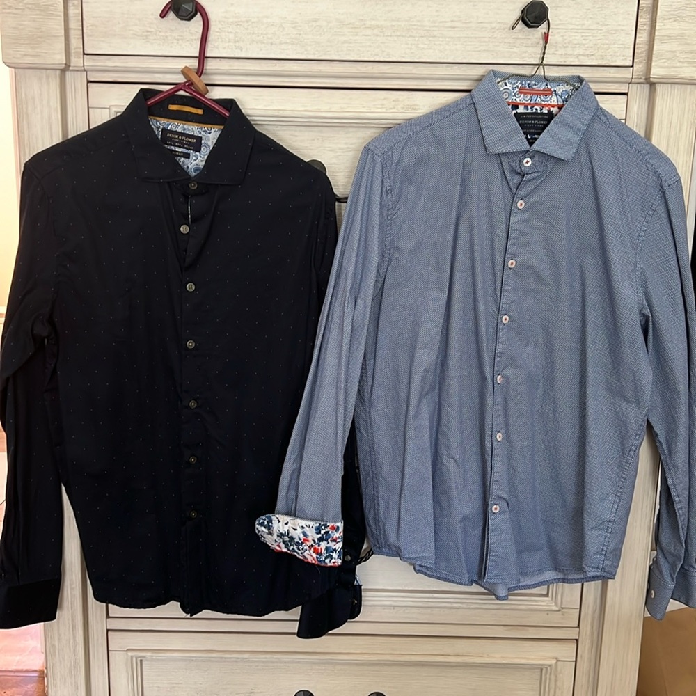 Denim and flower button ups.